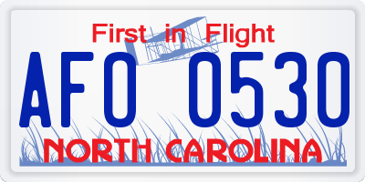 NC license plate AFO0530