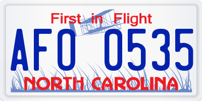 NC license plate AFO0535
