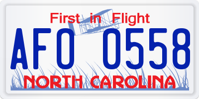 NC license plate AFO0558