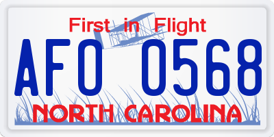 NC license plate AFO0568