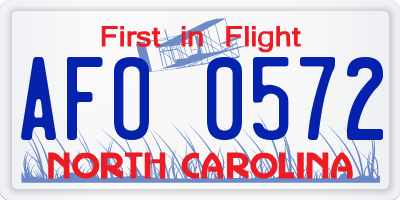 NC license plate AFO0572