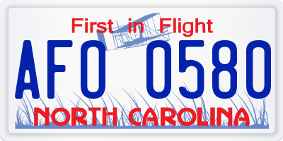 NC license plate AFO0580