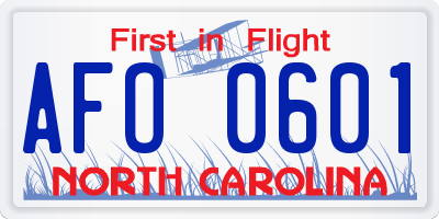 NC license plate AFO0601