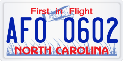 NC license plate AFO0602