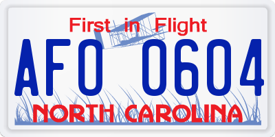 NC license plate AFO0604