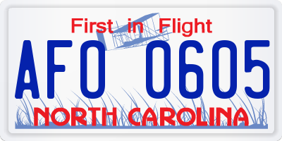 NC license plate AFO0605