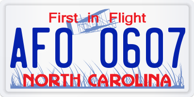 NC license plate AFO0607