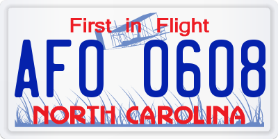 NC license plate AFO0608