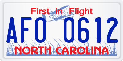 NC license plate AFO0612
