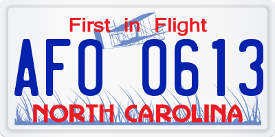 NC license plate AFO0613