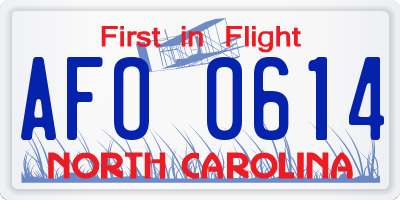 NC license plate AFO0614