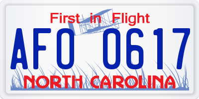 NC license plate AFO0617