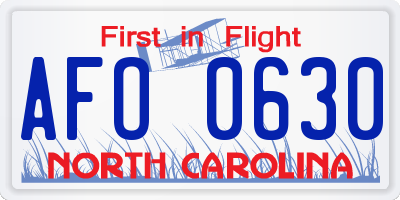 NC license plate AFO0630