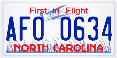 NC license plate AFO0634