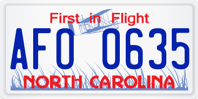 NC license plate AFO0635