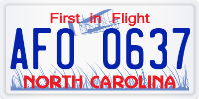 NC license plate AFO0637