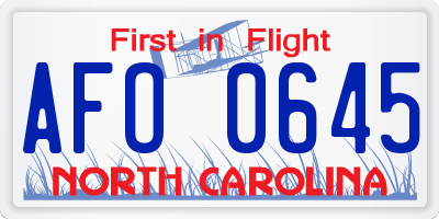 NC license plate AFO0645