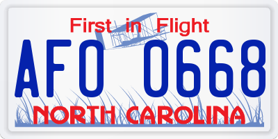 NC license plate AFO0668