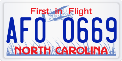 NC license plate AFO0669