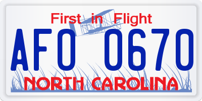 NC license plate AFO0670
