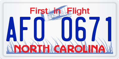 NC license plate AFO0671