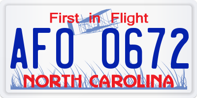 NC license plate AFO0672