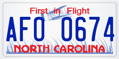 NC license plate AFO0674