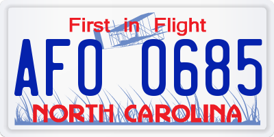 NC license plate AFO0685