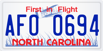 NC license plate AFO0694