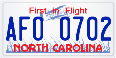 NC license plate AFO0702
