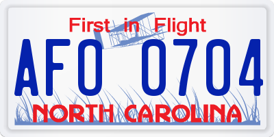 NC license plate AFO0704
