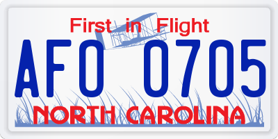 NC license plate AFO0705