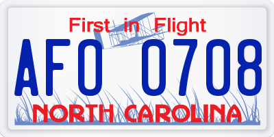 NC license plate AFO0708