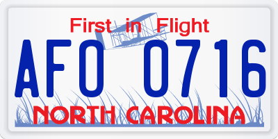 NC license plate AFO0716