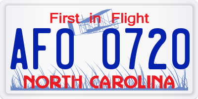 NC license plate AFO0720