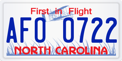 NC license plate AFO0722