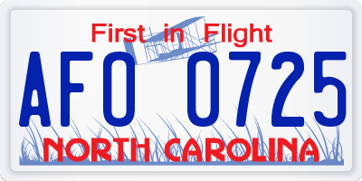 NC license plate AFO0725