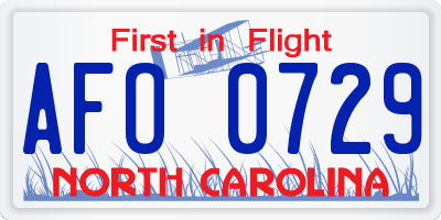 NC license plate AFO0729
