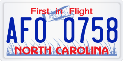 NC license plate AFO0758