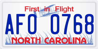 NC license plate AFO0768