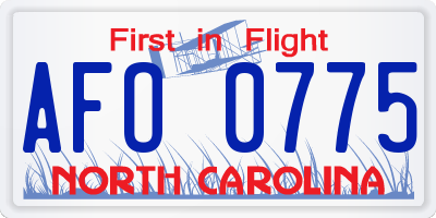 NC license plate AFO0775