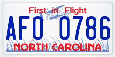 NC license plate AFO0786