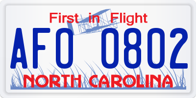 NC license plate AFO0802