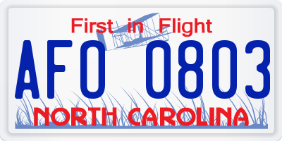 NC license plate AFO0803
