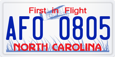 NC license plate AFO0805