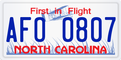 NC license plate AFO0807