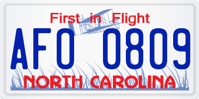 NC license plate AFO0809