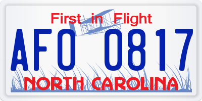NC license plate AFO0817
