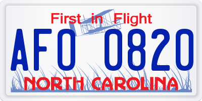 NC license plate AFO0820