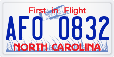 NC license plate AFO0832